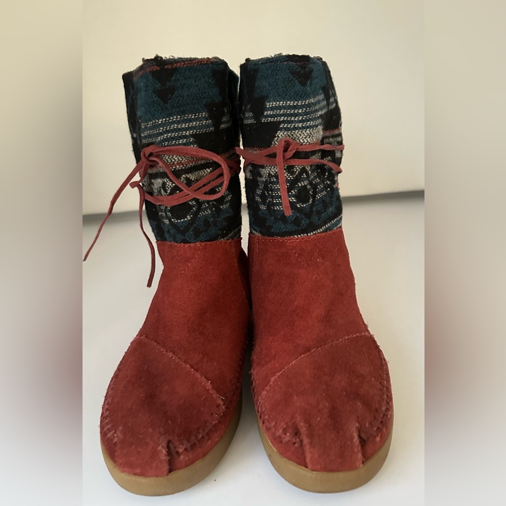 Toms Vintage Nepal Boots Suede Jacquard Aztec Print Fleece Lined Winter - Picture 5 of 9